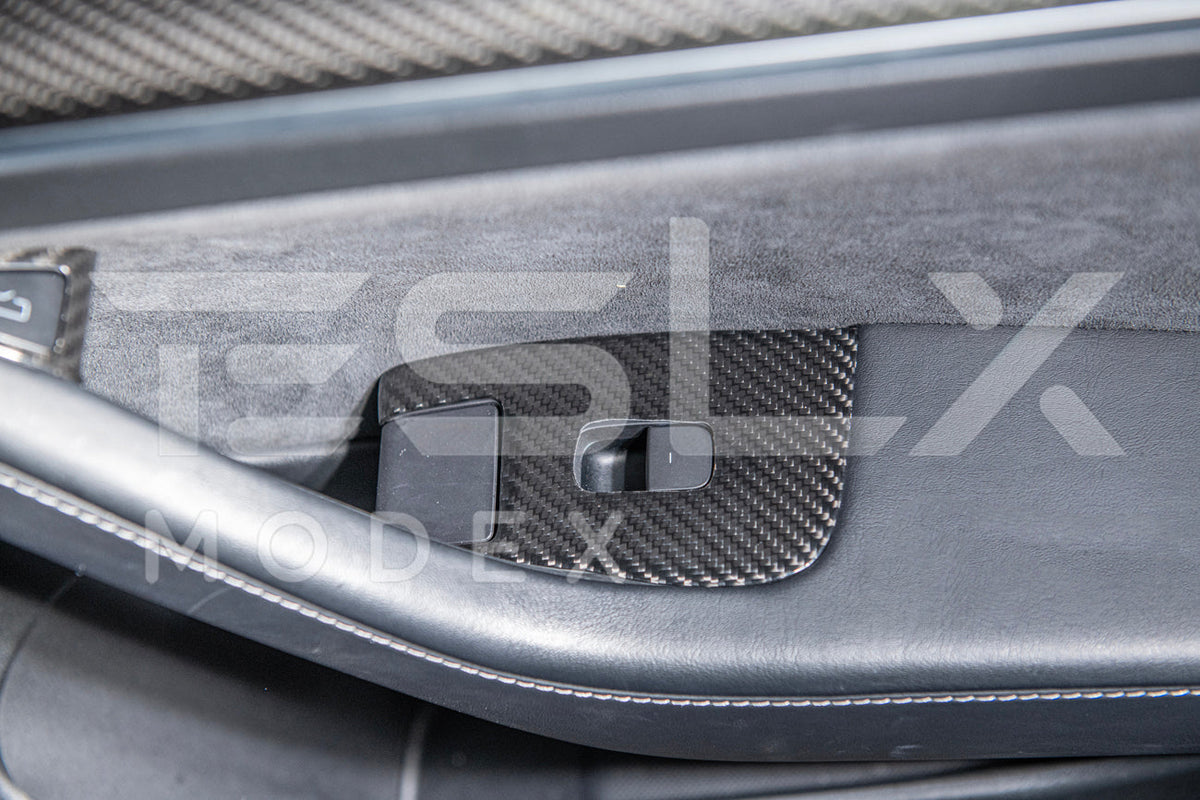 2020-23 Tesla Model 3 20-24 Y Carbon Fiber Interior Door Glass Lifting Panel Cover image 4