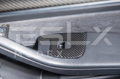 2020-23 Tesla Model 3 20-24 Y Carbon Fiber Interior Door Glass Lifting Panel Cover image 4