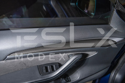 2020-23 Tesla Model 3 20-24 Y Carbon Fiber Interior Door Trim Panel Cover image 10