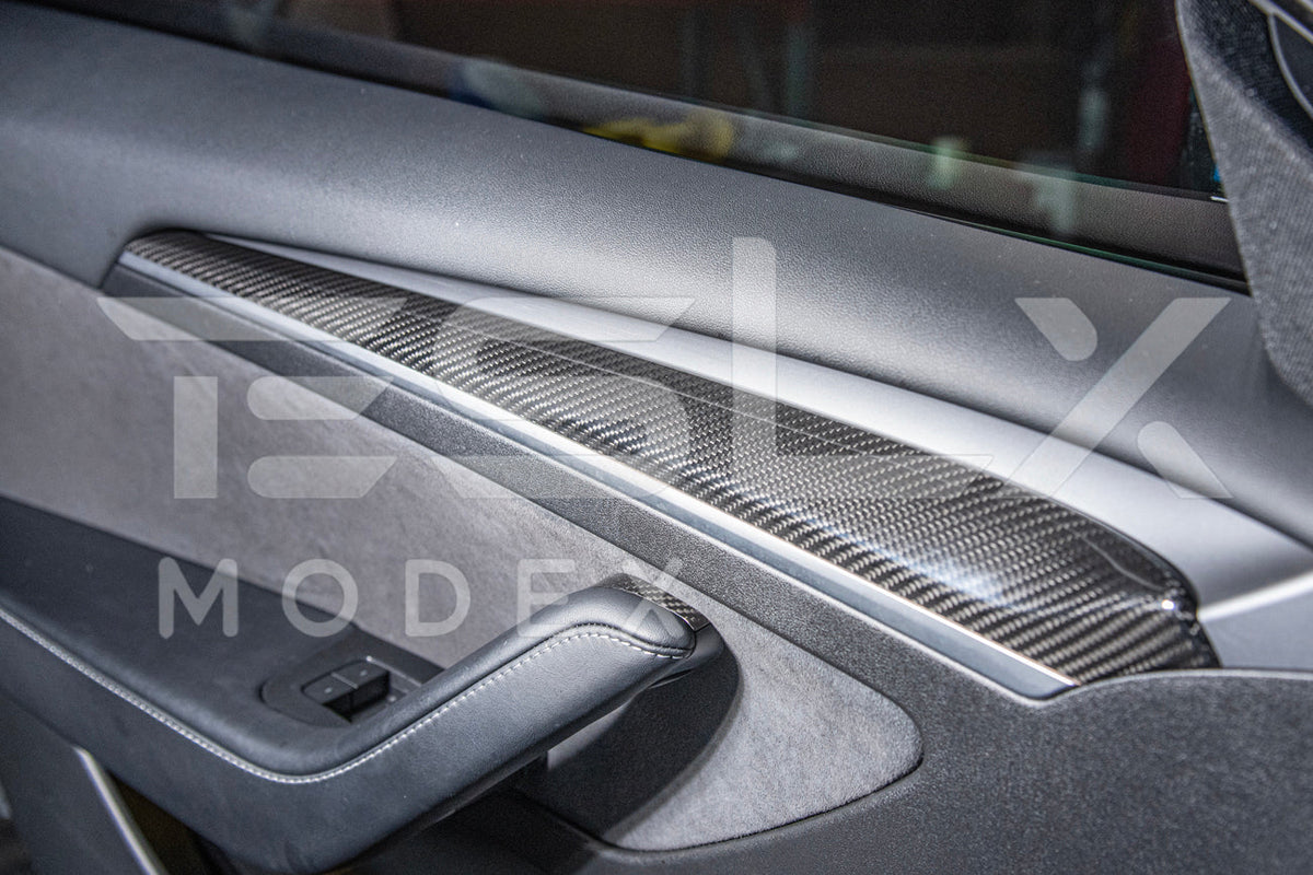 2020-23 Tesla Model 3 20-24 Y Carbon Fiber Interior Door Trim Panel Cover image 11