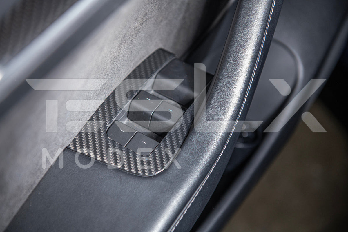 2020-23 Tesla Model 3 20-24 Y Carbon Fiber Interior Door Glass Lifting Panel Cover image 6