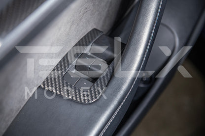 2020-23 Tesla Model 3 20-24 Y Carbon Fiber Interior Door Glass Lifting Panel Cover image 6