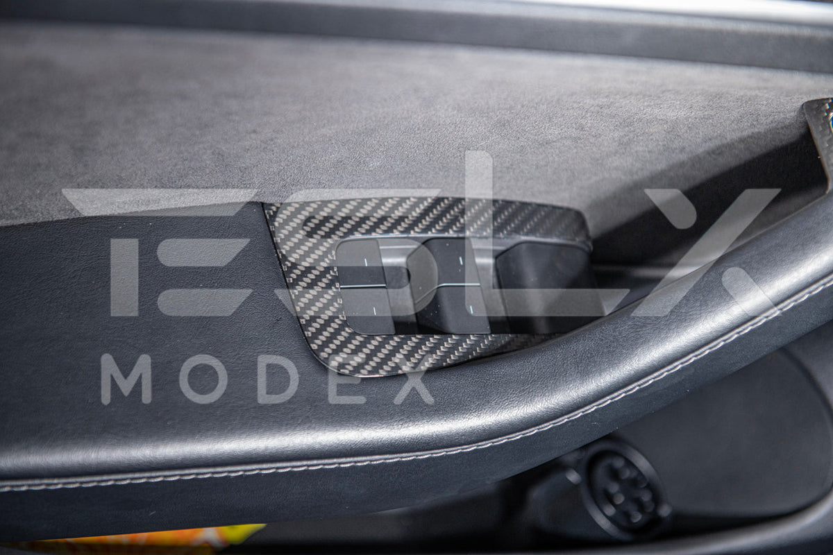 2020-23 Tesla Model 3 20-24 Y Carbon Fiber Interior Door Glass Lifting Panel Cover image 7