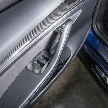 2020-23 Tesla Model 3 20-24 Y Carbon Fiber Interior Door Glass Lifting Panel Cover image 2
