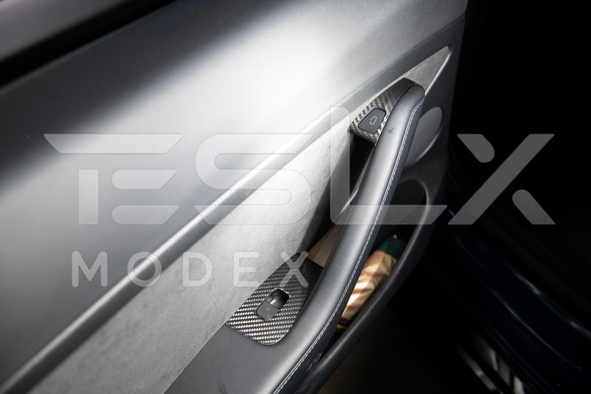 2020-23 Tesla Model 3 20-24 Y Carbon Fiber Interior Door Glass Lifting Panel Cover image 9