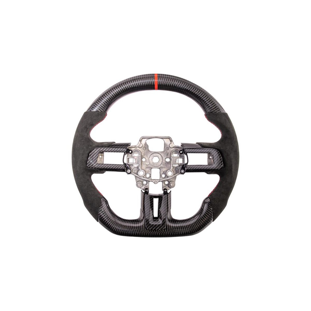 2015-23 Mustang Black Leather Red Stitching Carbon Fiber Steering Wheel image 23