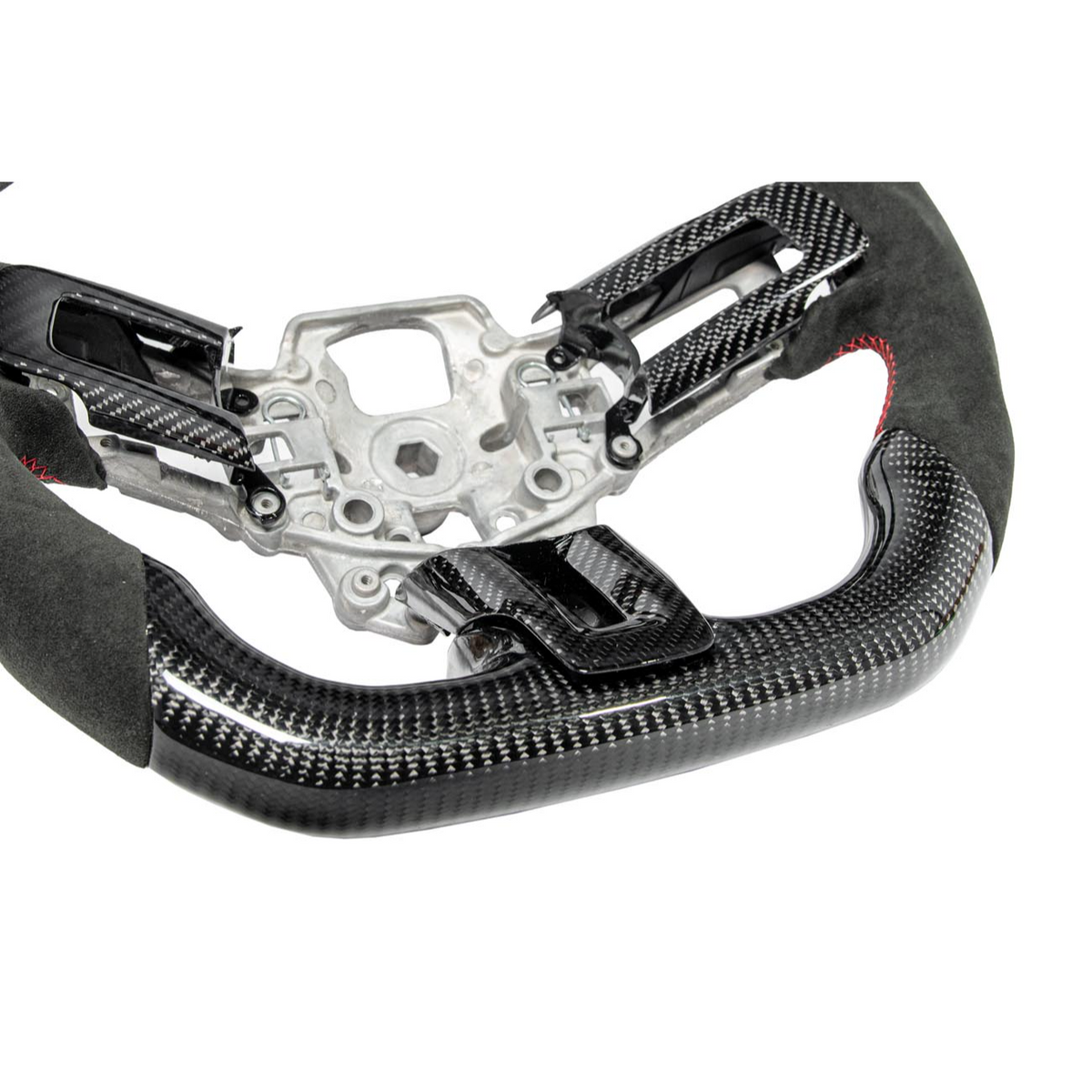 2015-23 Mustang Black Leather Red Stitching Carbon Fiber Steering Wheel image 24