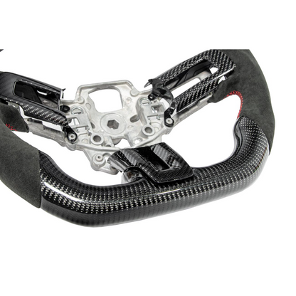 2015-23 Mustang Black Leather Red Stitching Carbon Fiber Steering Wheel image 24