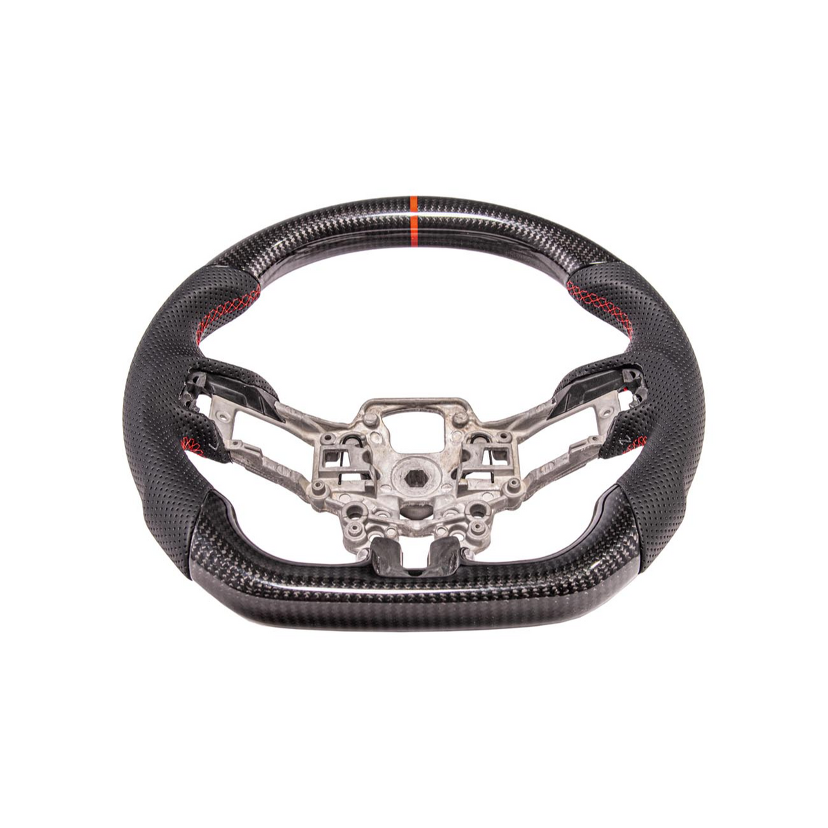 2015-23 Mustang Black Leather Red Stitching Carbon Fiber Steering Wheel image 33