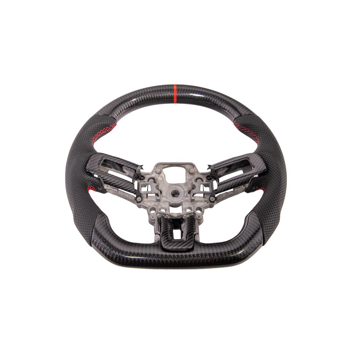 2015-23 Mustang Black Leather Red Stitching Carbon Fiber Steering Wheel image 39