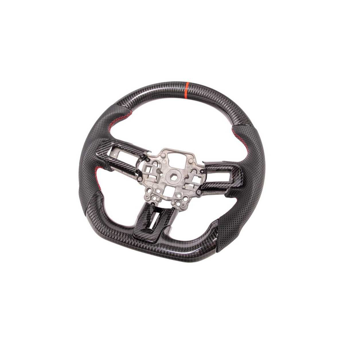 2015-23 Mustang Black Leather Red Stitching Carbon Fiber Steering Wheel image 43