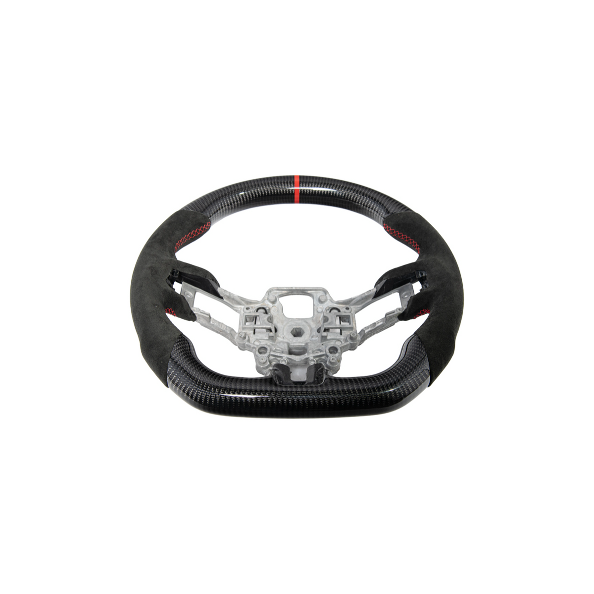 2015-23 Mustang Black Leather Red Stitching Carbon Fiber Steering Wheel image 45
