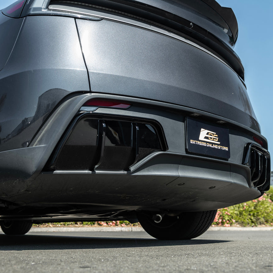 2025-Up Tesla Model Y | Fast Style Glossy Black Rear Bumper Finned Diffuser image 7