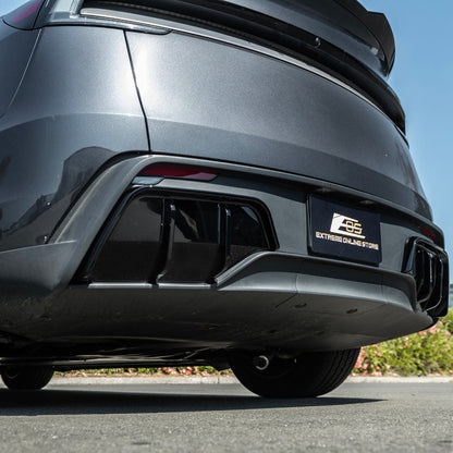 2025-Up Tesla Model Y | Fast Style Glossy Black Rear Bumper Finned Diffuser image 7