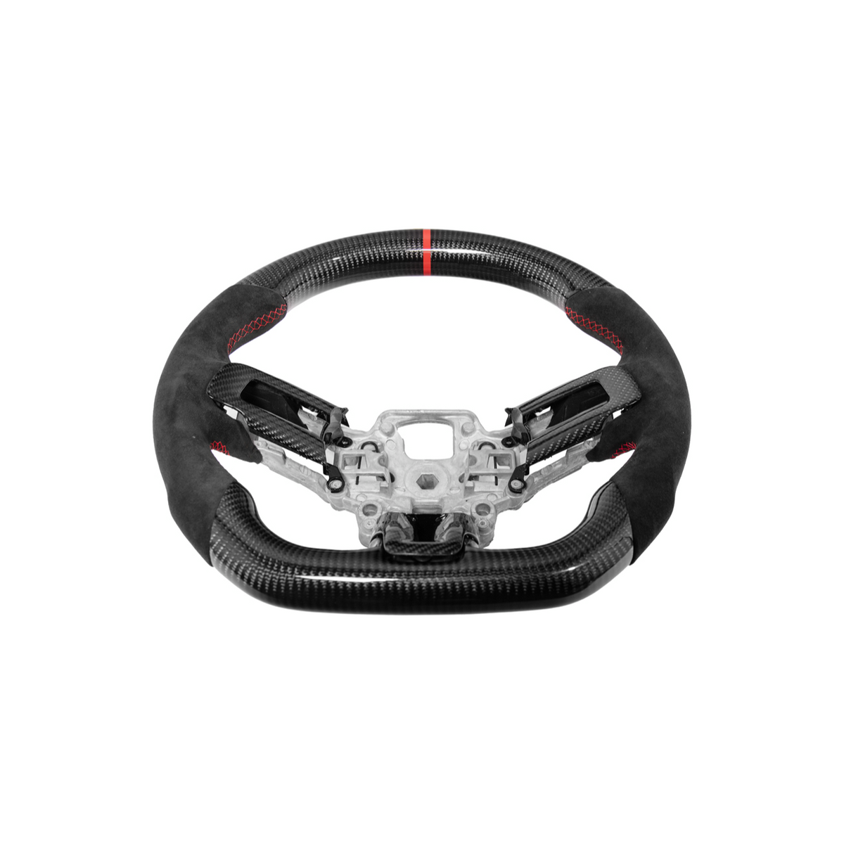 2015-23 Mustang Black Leather Red Stitching Carbon Fiber Steering Wheel image 52