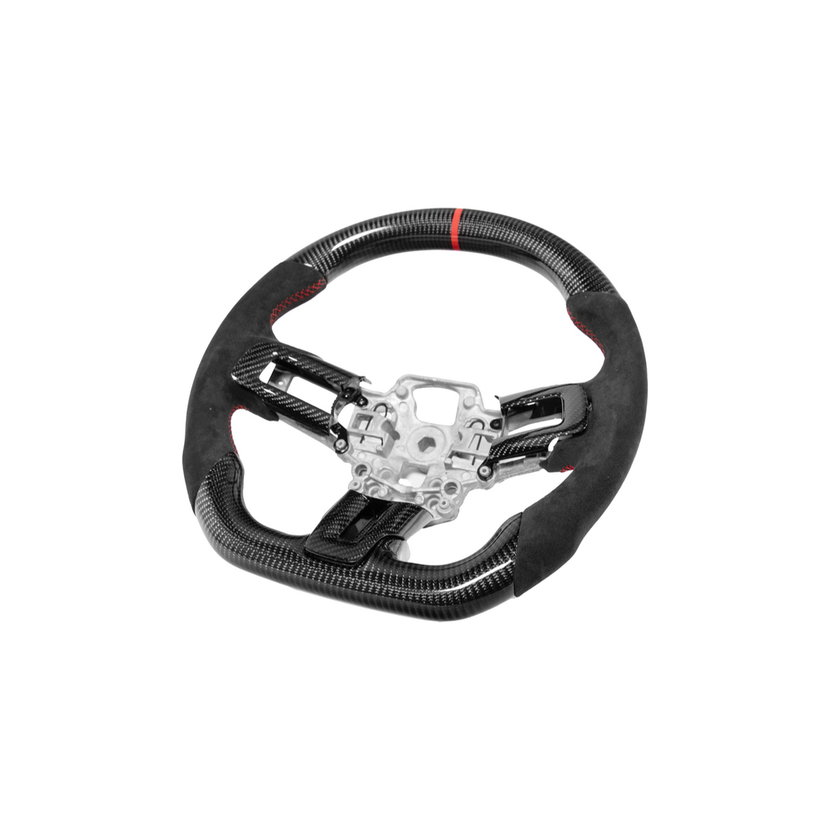 2015-23 Mustang Black Leather Red Stitching Carbon Fiber Steering Wheel image 51