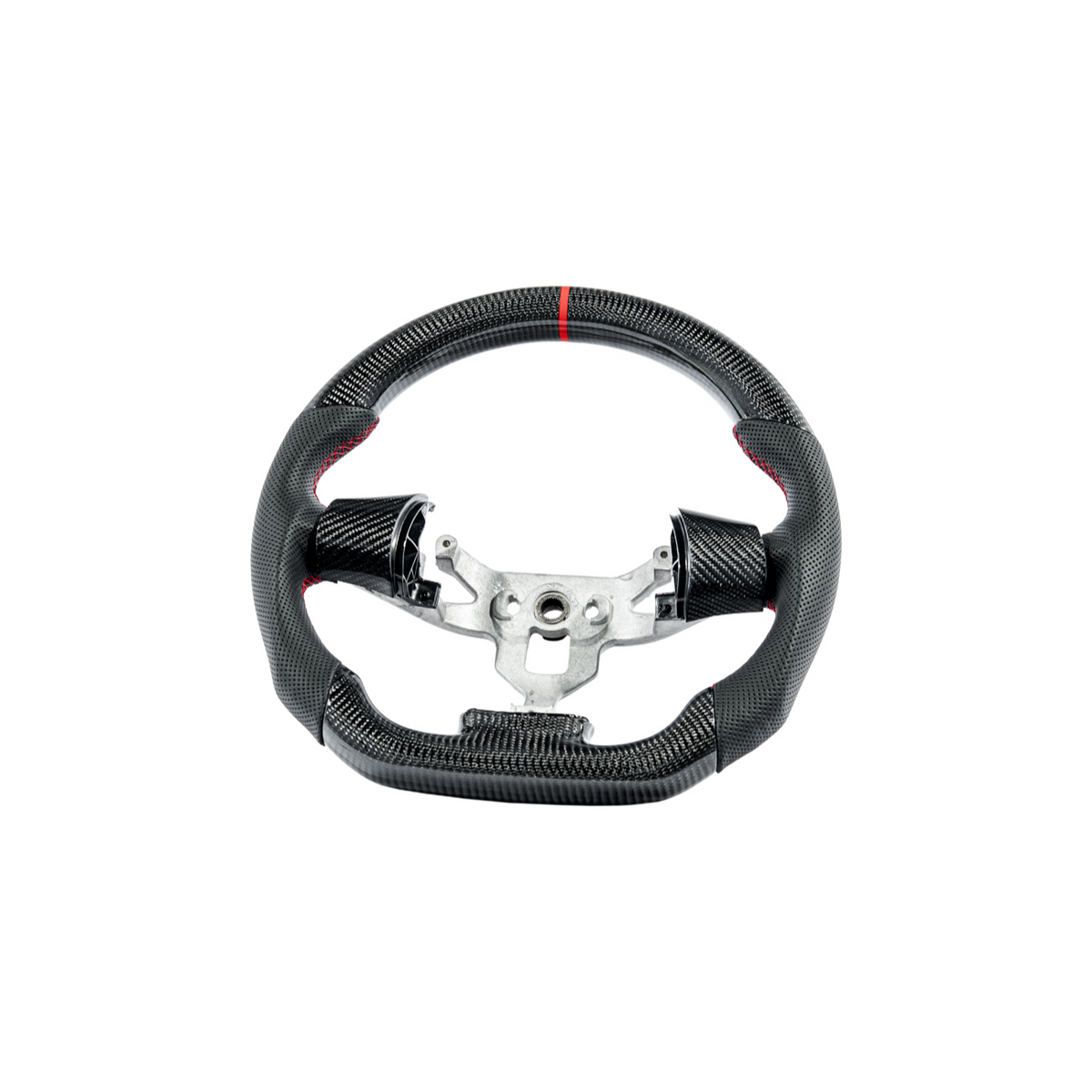 2006-13 Corvette C6 CARBON FIBER Perforated Leather Red Stripe Steering Wheel image 13