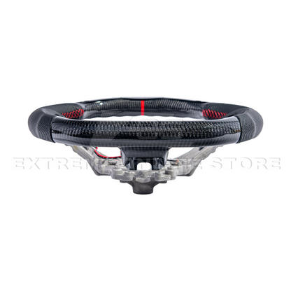 2015-23 Mustang Black Leather Red Stitching Carbon Fiber Steering Wheel image 57