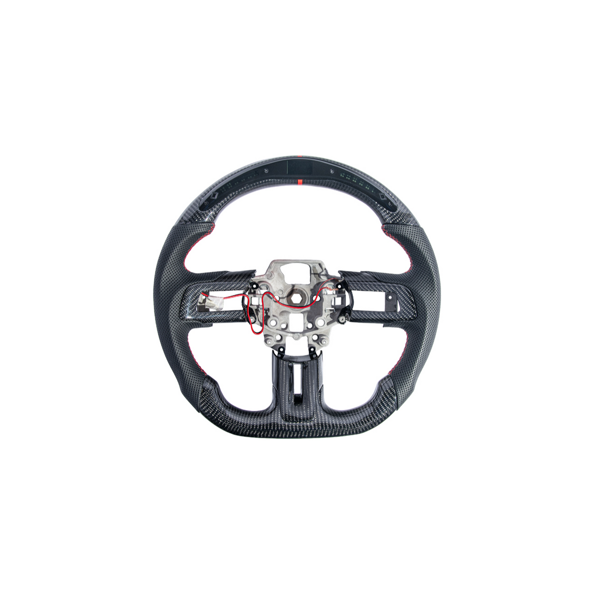 2015-23 Mustang Black Leather Red Stitching Carbon Fiber Steering Wheel image 63