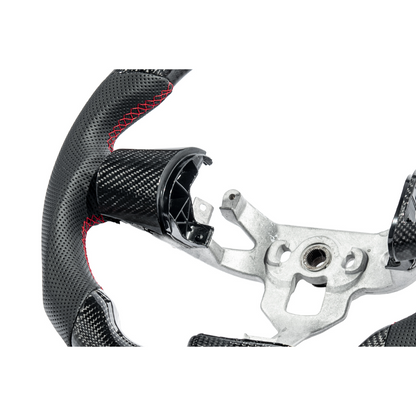 2006-13 Corvette C6 CARBON FIBER Perforated Leather Red Stripe Steering Wheel image 24