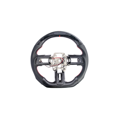 2015-23 Mustang Black Leather Red Stitching Carbon Fiber Steering Wheel image 1