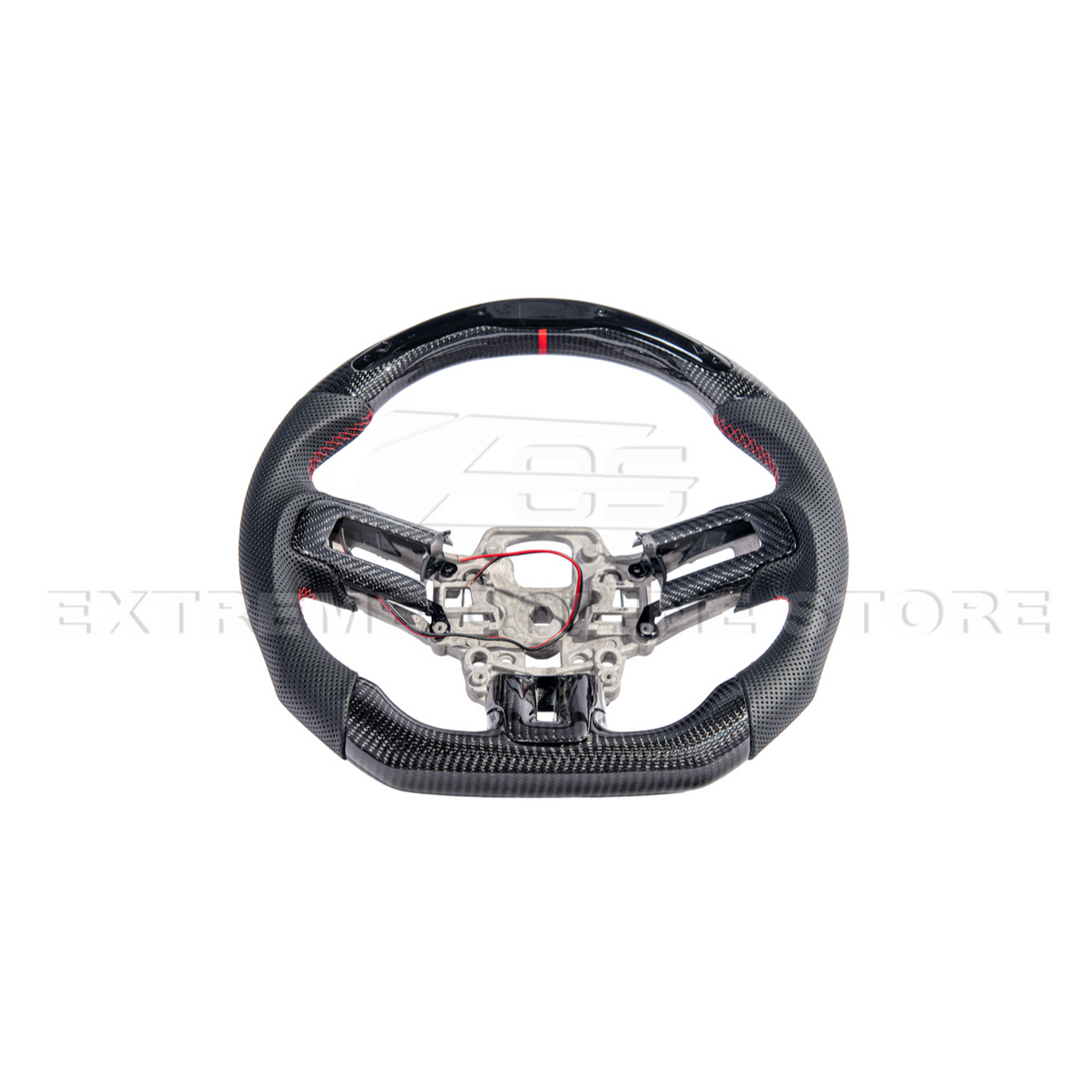2015-23 Mustang Black Leather Red Stitching Carbon Fiber Steering Wheel image 81