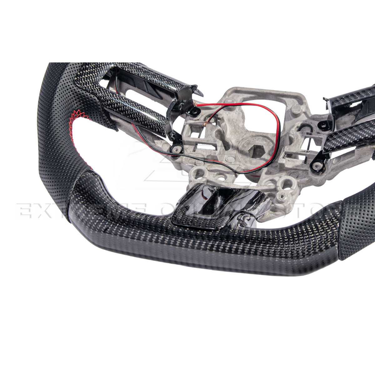 2015-23 Mustang Black Leather Red Stitching Carbon Fiber Steering Wheel image 83