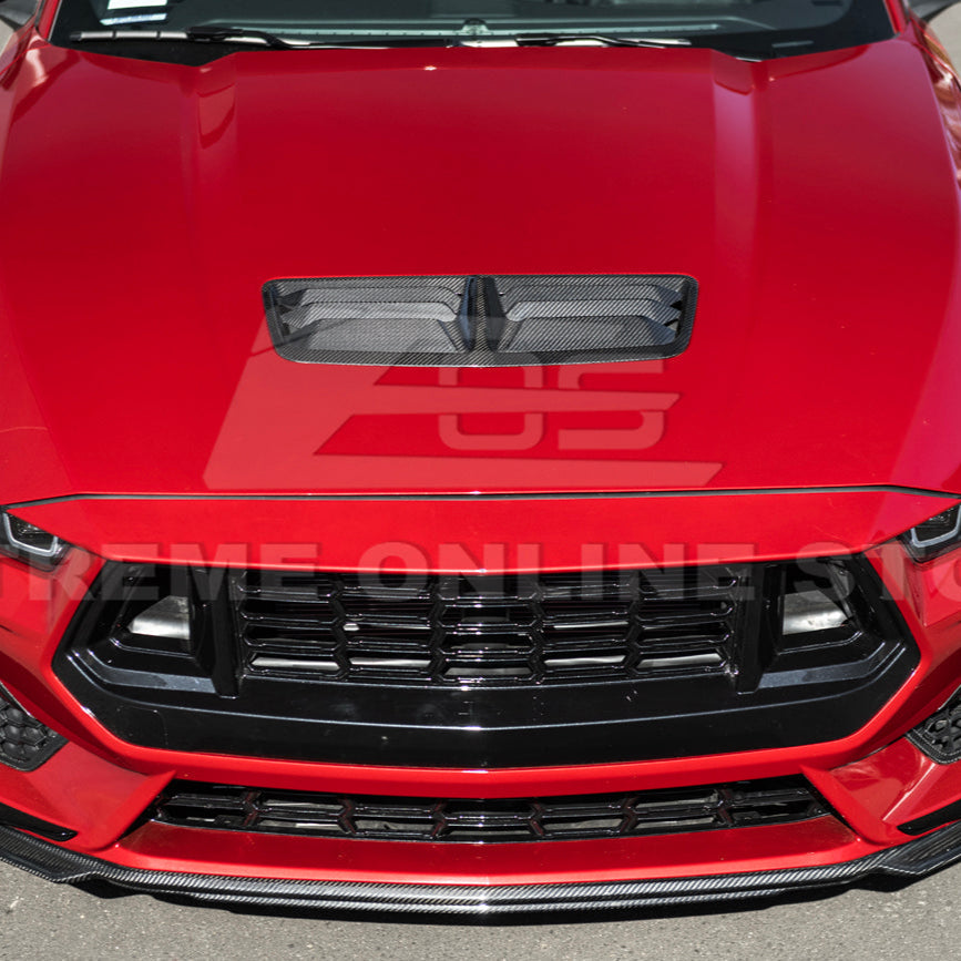 2024-Up Ford Mustang DRY CARBON FIBER Front Upper Hood Vent Insert Cover image 6