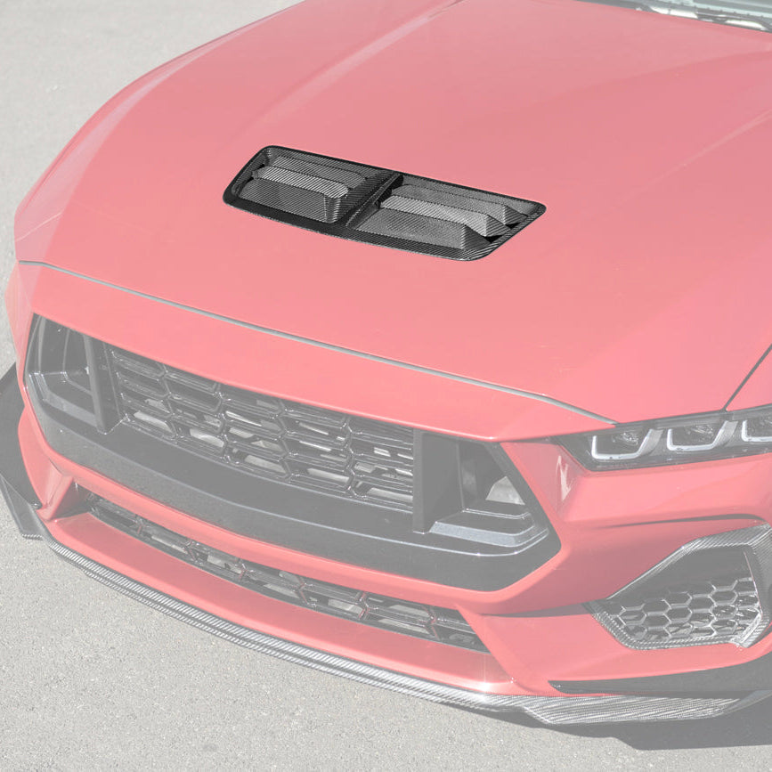 2024-Up Ford Mustang DRY CARBON FIBER Front Upper Hood Vent Insert Cover image 2