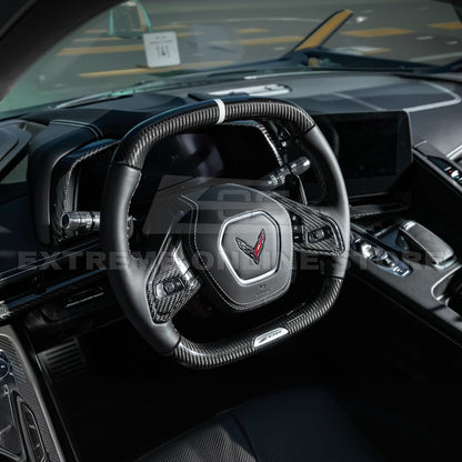 Corvette C8 DRY CARBON FIBER Steering Wheel Trim Cover w/ Collison Button image 4