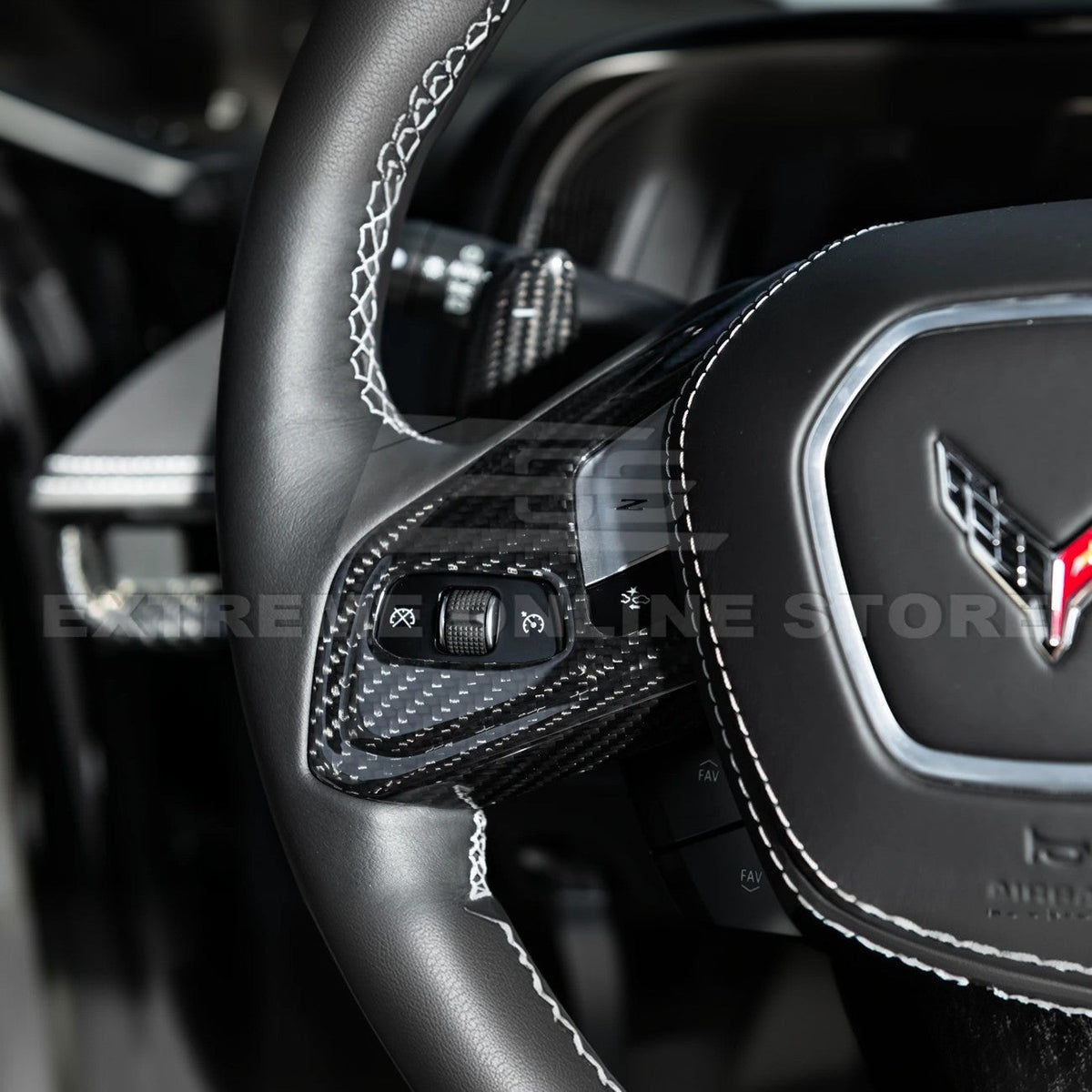 Corvette C8 DRY CARBON FIBER Steering Wheel Trim Cover w/ Collison Button image 5