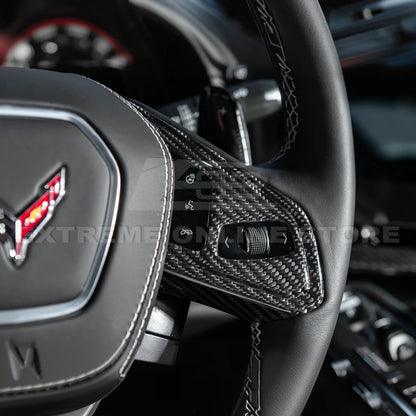 Corvette C8 DRY CARBON FIBER Steering Wheel Trim Cover w/ Collison Button image 6