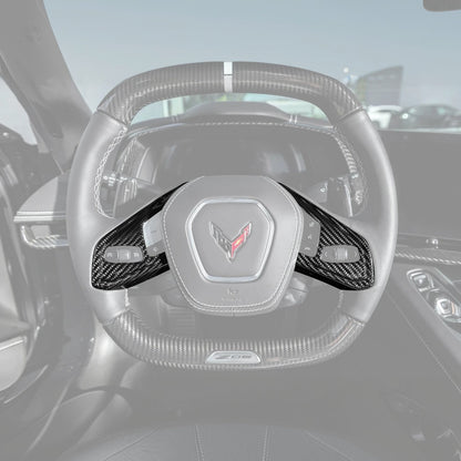 Corvette C8 DRY CARBON FIBER Steering Wheel Trim Cover w/ Collison Button image 3