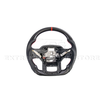 2021-Up Ford F-150 CARBON FIBER Perforated Leather Red Stripe Steering Wheel image 3