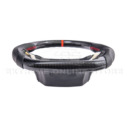 2021-Up Ford F-150 CARBON FIBER Perforated Leather Red Stripe Steering Wheel image 7