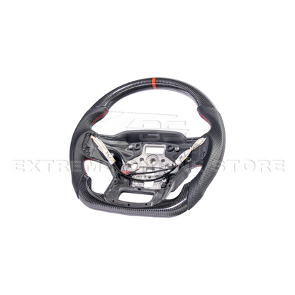 2021-Up Ford F-150 CARBON FIBER Perforated Leather Red Stripe Steering Wheel image 5