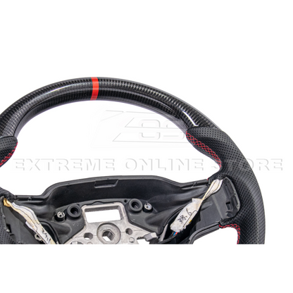 2021-Up Ford F-150 CARBON FIBER Perforated Leather Red Stripe Steering Wheel image 9