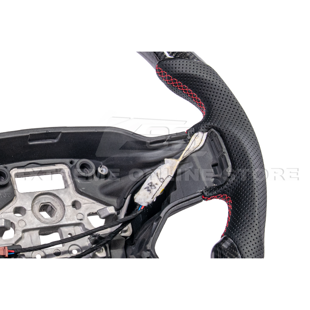 2021-Up Ford F-150 CARBON FIBER Perforated Leather Red Stripe Steering Wheel image 11