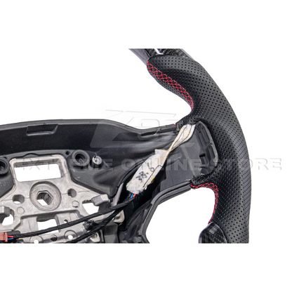 2021-Up Ford F-150 CARBON FIBER Perforated Leather Red Stripe Steering Wheel image 11