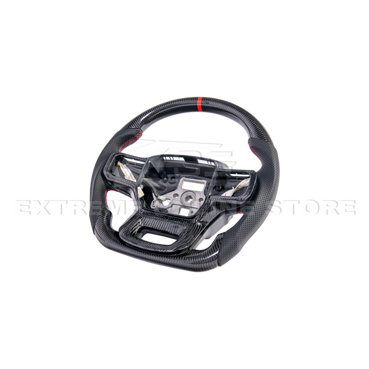 2021-Up Ford F-150 CARBON FIBER Perforated Leather Red Stripe Steering Wheel image 14
