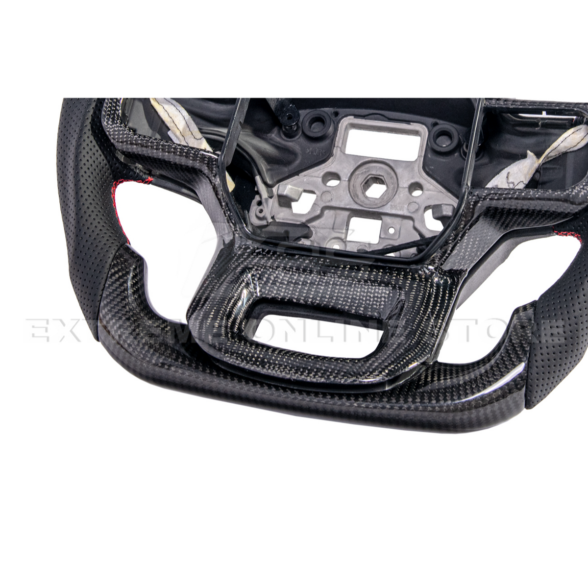 2021-Up Ford F-150 CARBON FIBER Perforated Leather Red Stripe Steering Wheel image 20