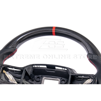 2021-Up Ford F-150 CARBON FIBER Perforated Leather Red Stripe Steering Wheel image 18