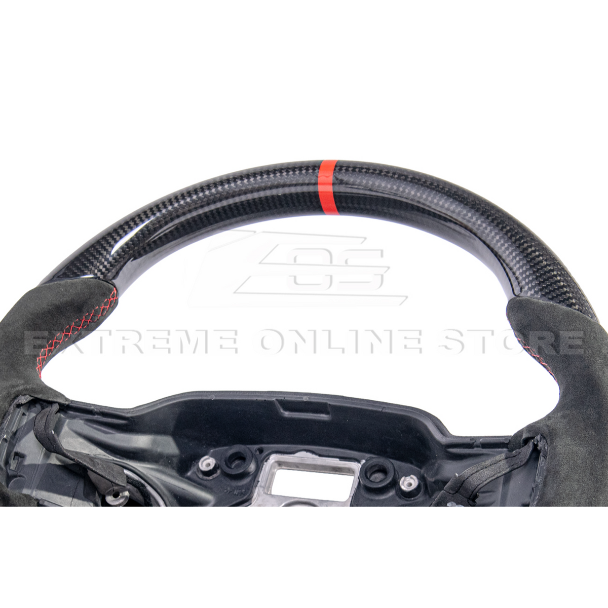 2021-Up Ford F-150 CARBON FIBER Alcantara Leather Red Stripe Steering Wheel image 9