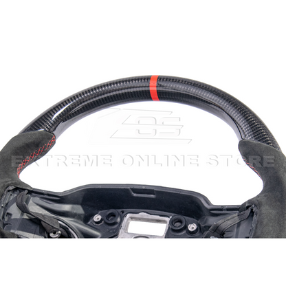 2021-Up Ford F-150 CARBON FIBER Alcantara Leather Red Stripe Steering Wheel image 9