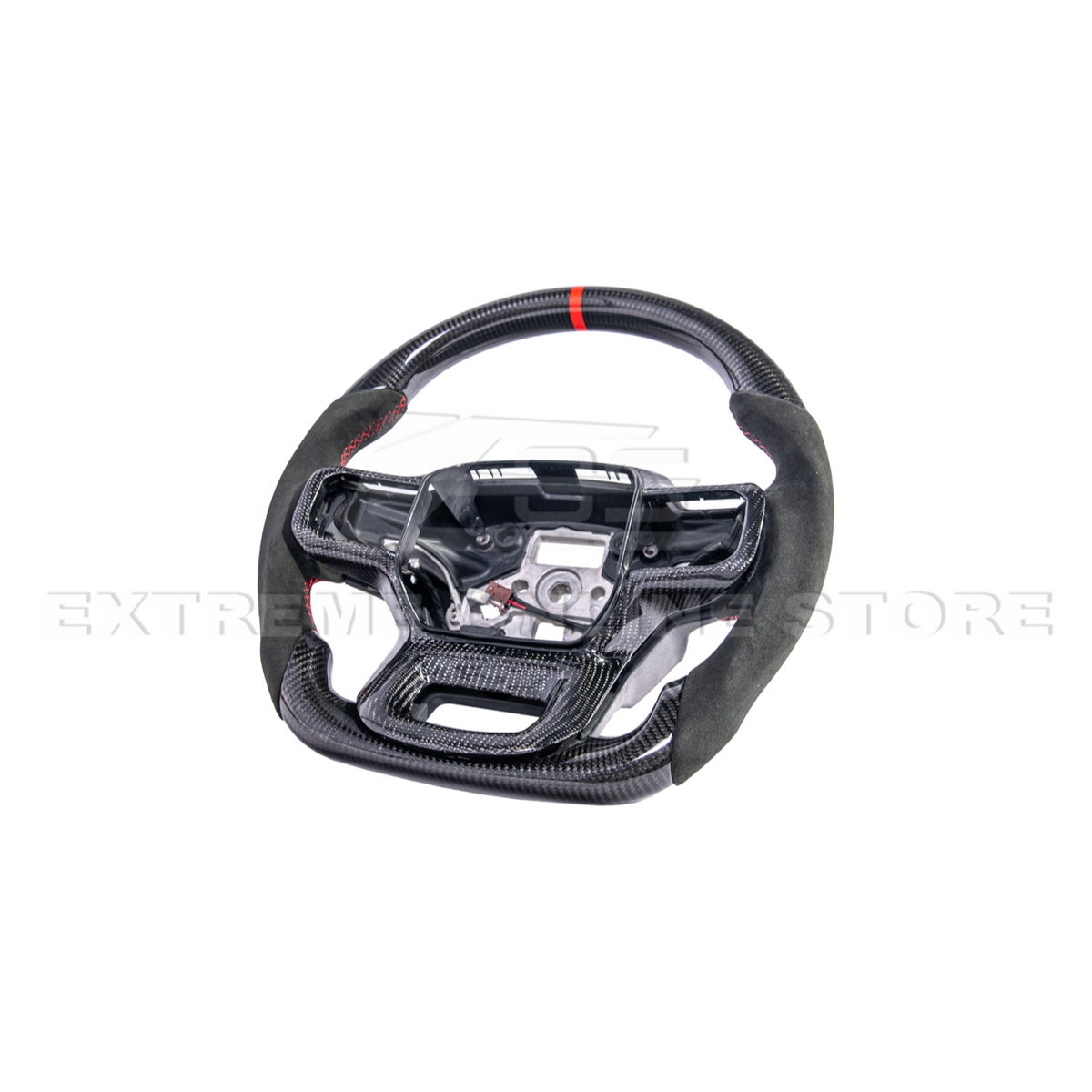 2021-Up Ford F-150 CARBON FIBER Alcantara Leather Red Stripe Steering Wheel image 14
