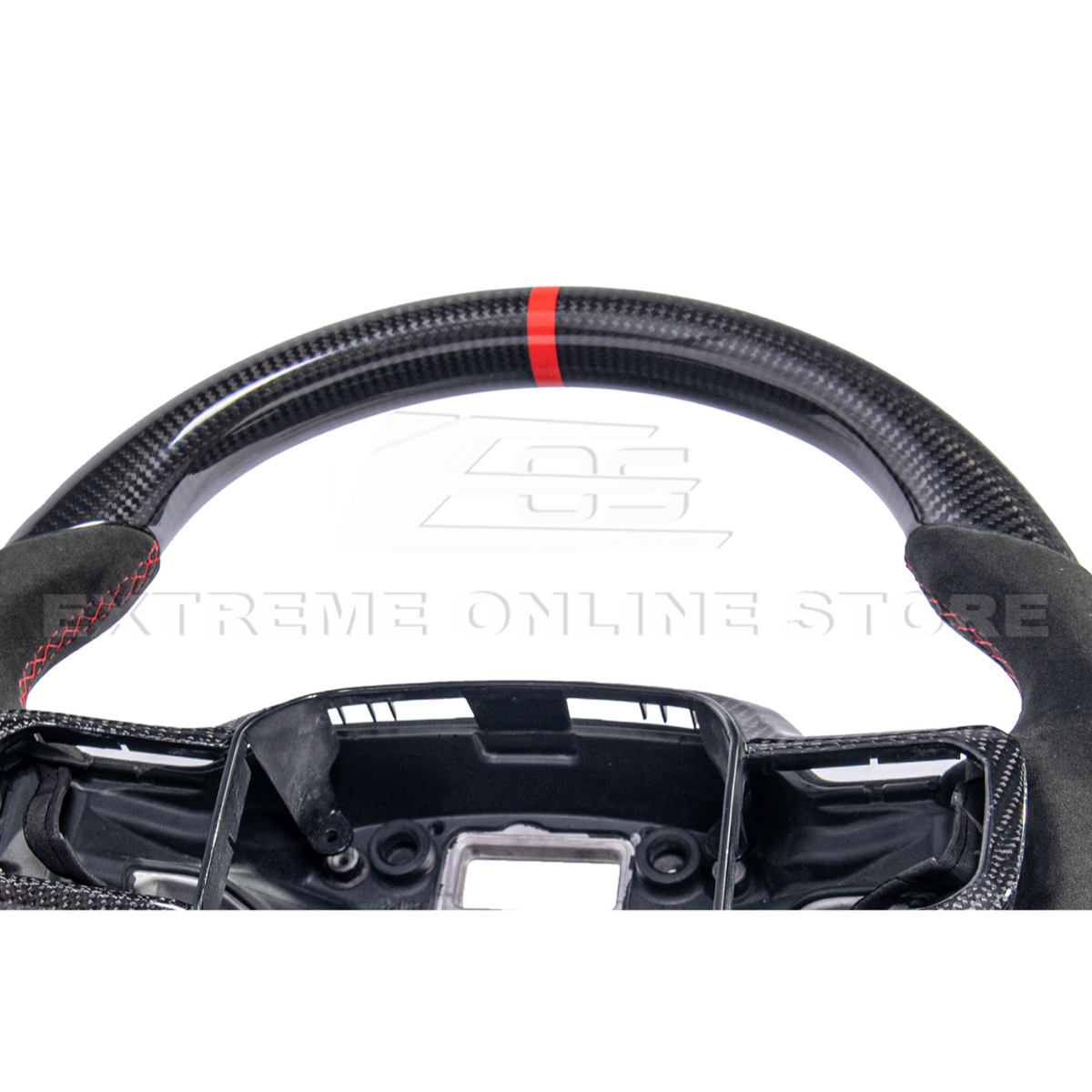 2021-Up Ford F-150 CARBON FIBER Alcantara Leather Red Stripe Steering Wheel image 18