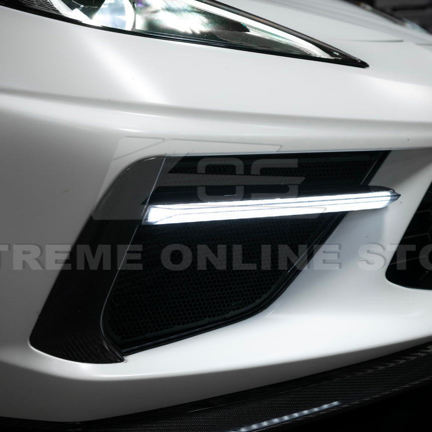 2020-Up Corvette C8 DRY CARBON FIBER Sequential LED DRL Light Bar Bezel Insert image 27