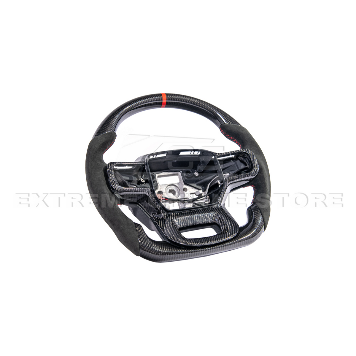 2021-Up Ford F-150 CARBON FIBER Alcantara Leather Red Stripe Steering Wheel image 15