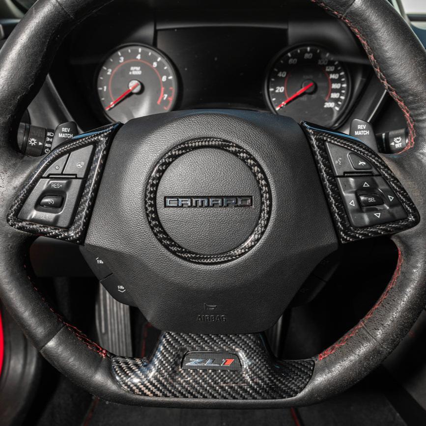 2019-24 Camaro Dry Carbon Fiber Steering Wheel Trim Cover image 2
