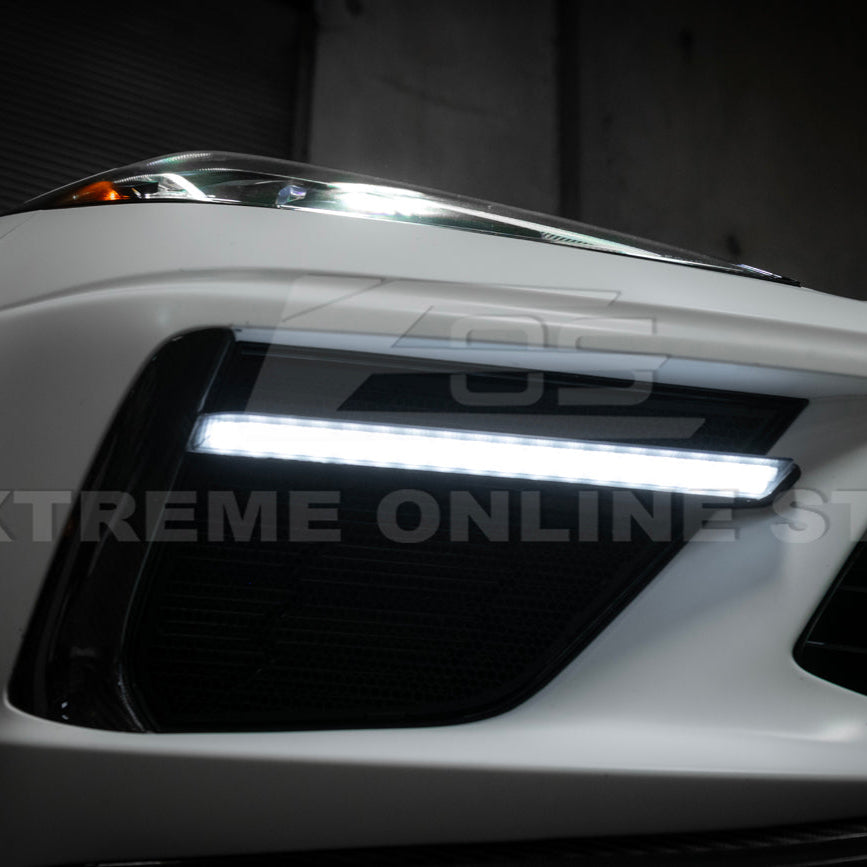 2020-Up Corvette C8 DRY CARBON FIBER Sequential LED DRL Light Bar Bezel Insert image 30